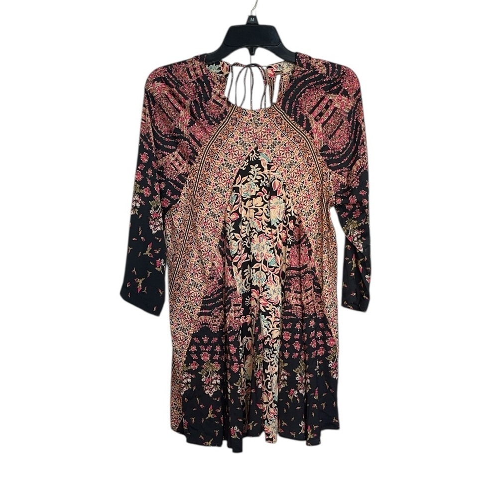 Free People Stevie Black Combo Printed Tunic Dress w/ Flowy Bell Sleeves Size S - Picture 3 of 12